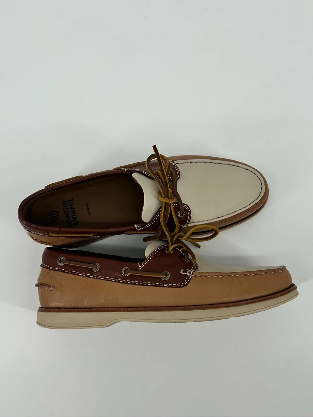 NWOB Johnston & Murphy Monaco 2-eye boat shoe tan multi glove leather sheep 8.5